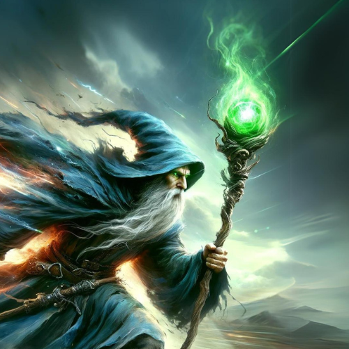 Manaverse Wizard with Green Mana charges forward into battle. 